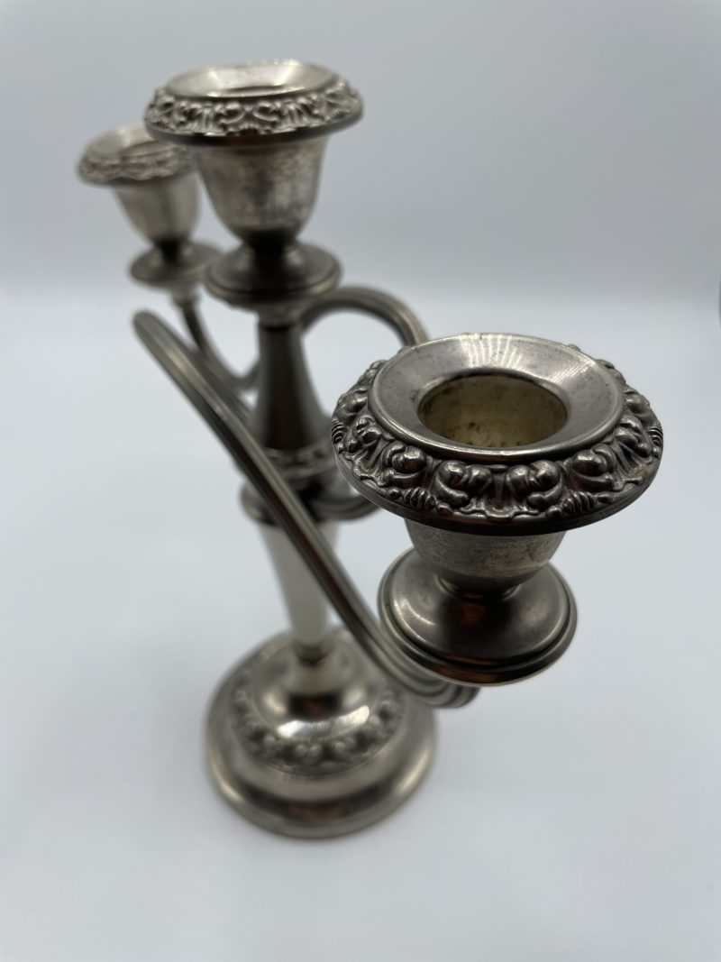 Ancien bougeoir victorien 3 feux en argent plaqué – Image 3