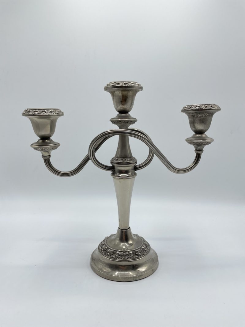 Ancien bougeoir victorien 3 feux en argent plaqué – Image 2