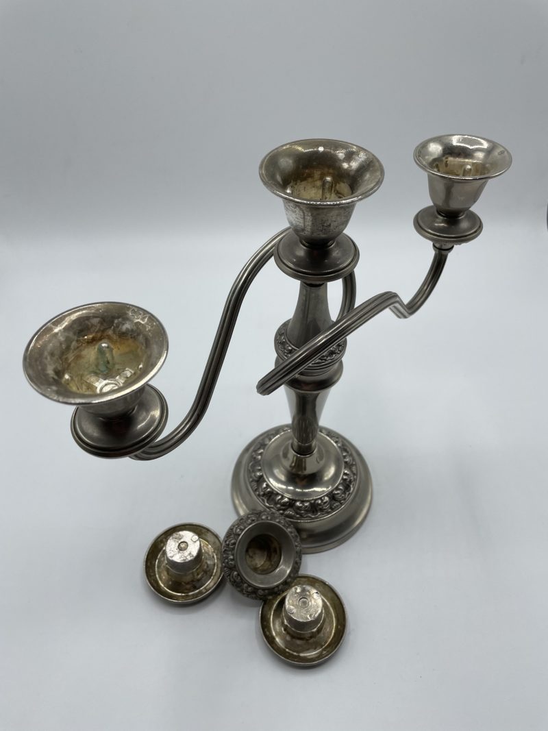 Ancien bougeoir victorien 3 feux en argent plaqué – Image 5