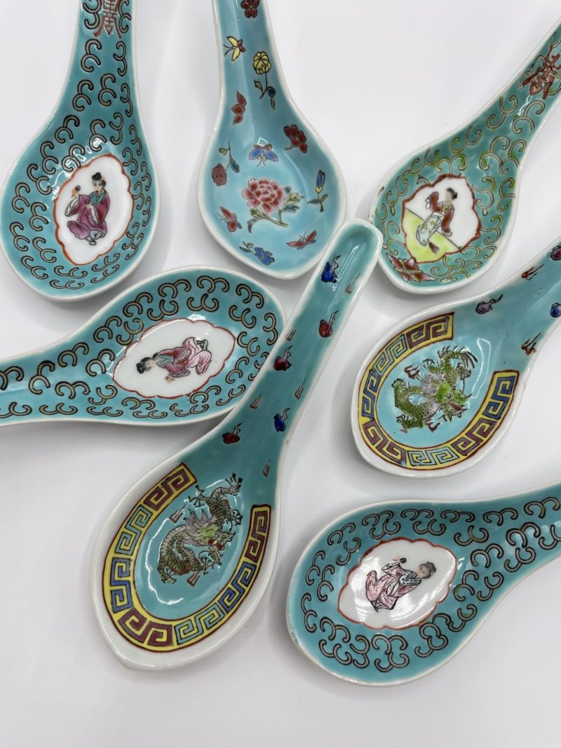 Lot de 7 cuillères à soupe chinoises turquoises – Image 2