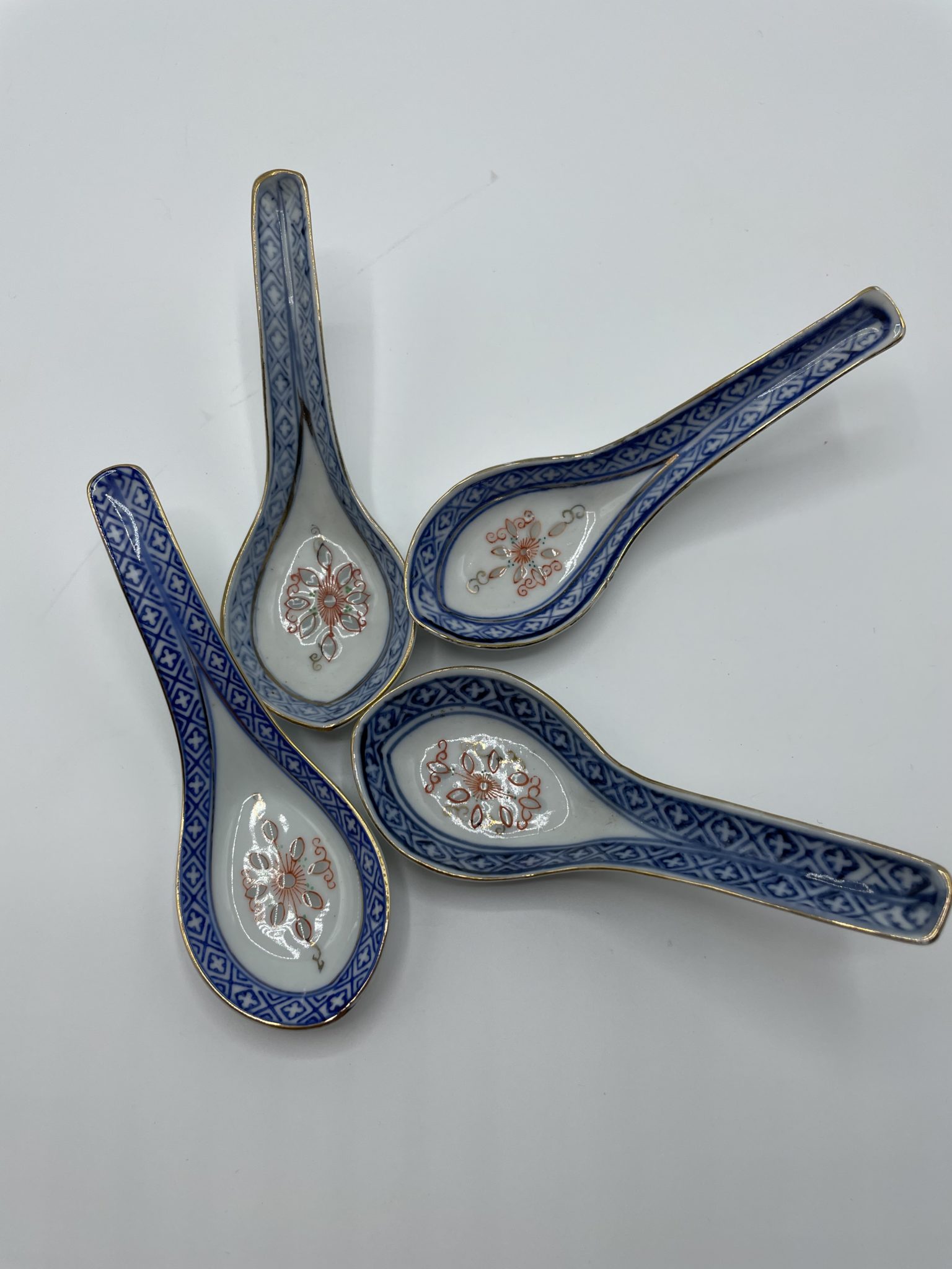 Lot De 4 Cuillères En Céramique - Motif Fleur De Cerisier Dans La Neige - Pour Soupe, Riz, Glace - 14,5 Cm