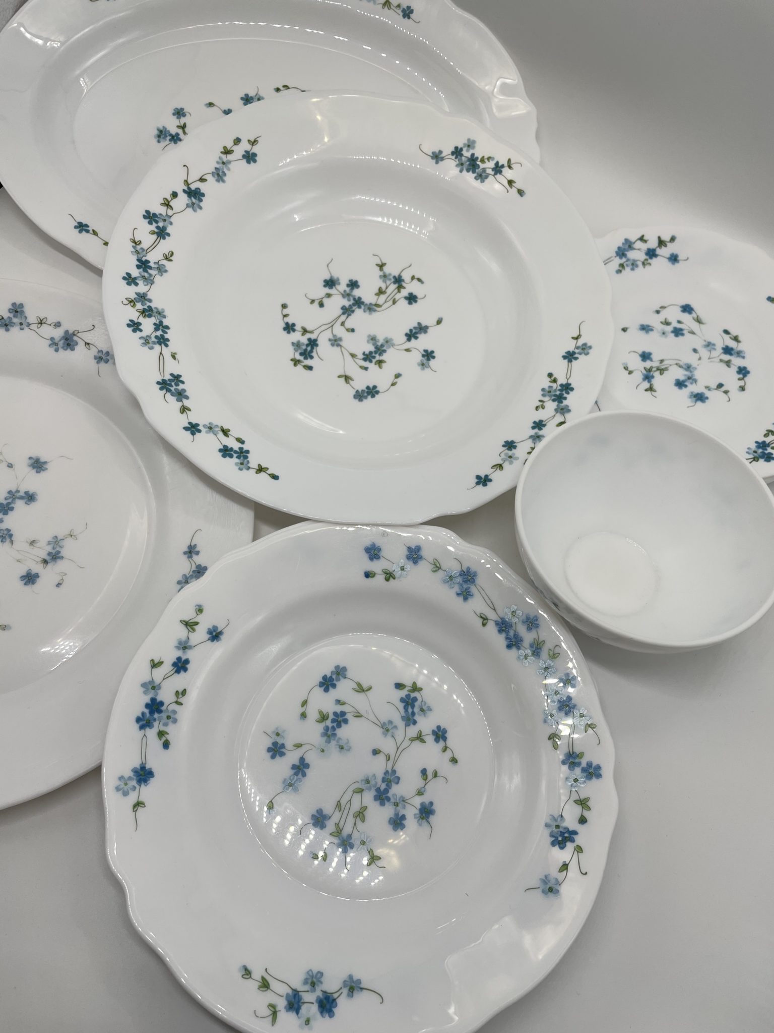 Pichet Vintage Arcopal Verre Fleurs Bleues Myosotis – Déco Rétro Années 70