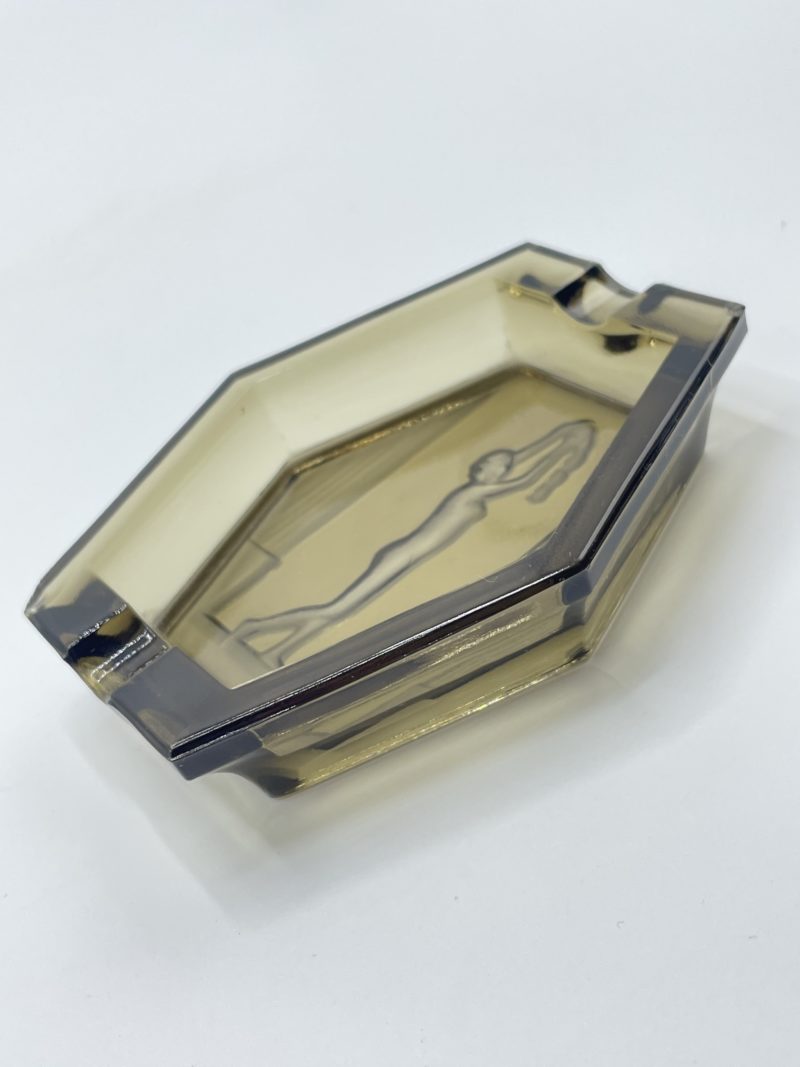 Cendrier poussoir en verre, transparent noir, 11.9 cm - Sareva