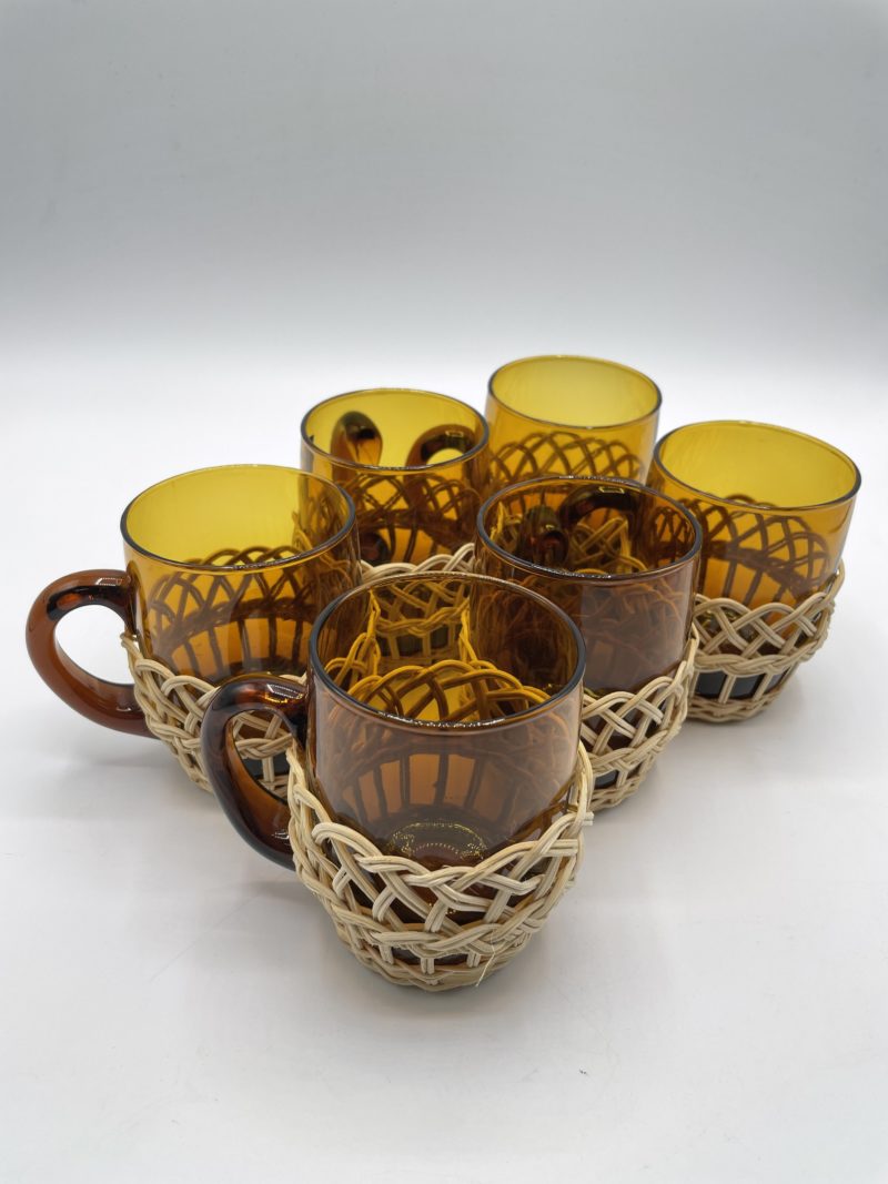 verres vintage rotin ocre