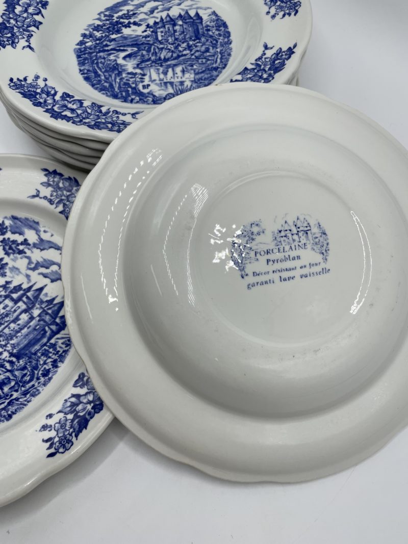Service 8 assiettes porcelaine Pyroblan bleu – Image 2