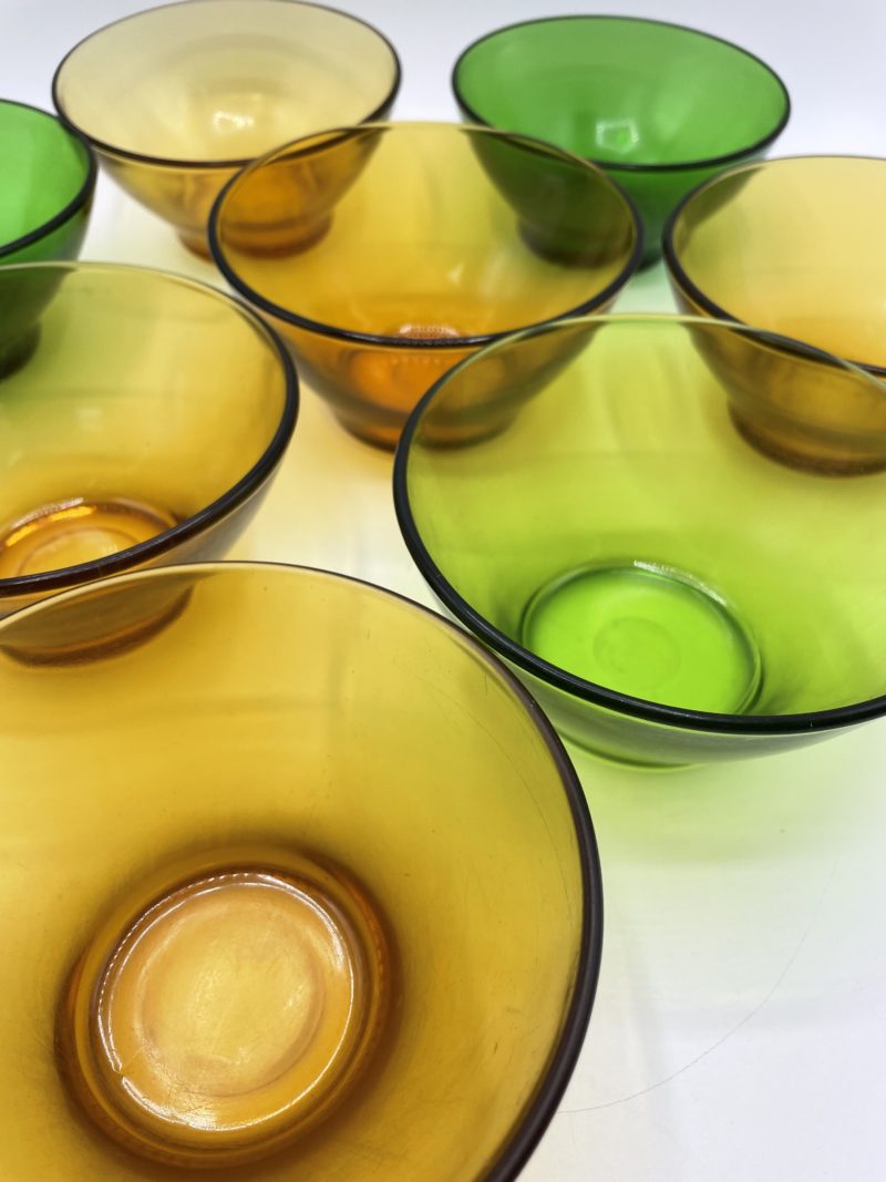 Bols petit déjeuner en verre vintage ocre et vert – Image 6