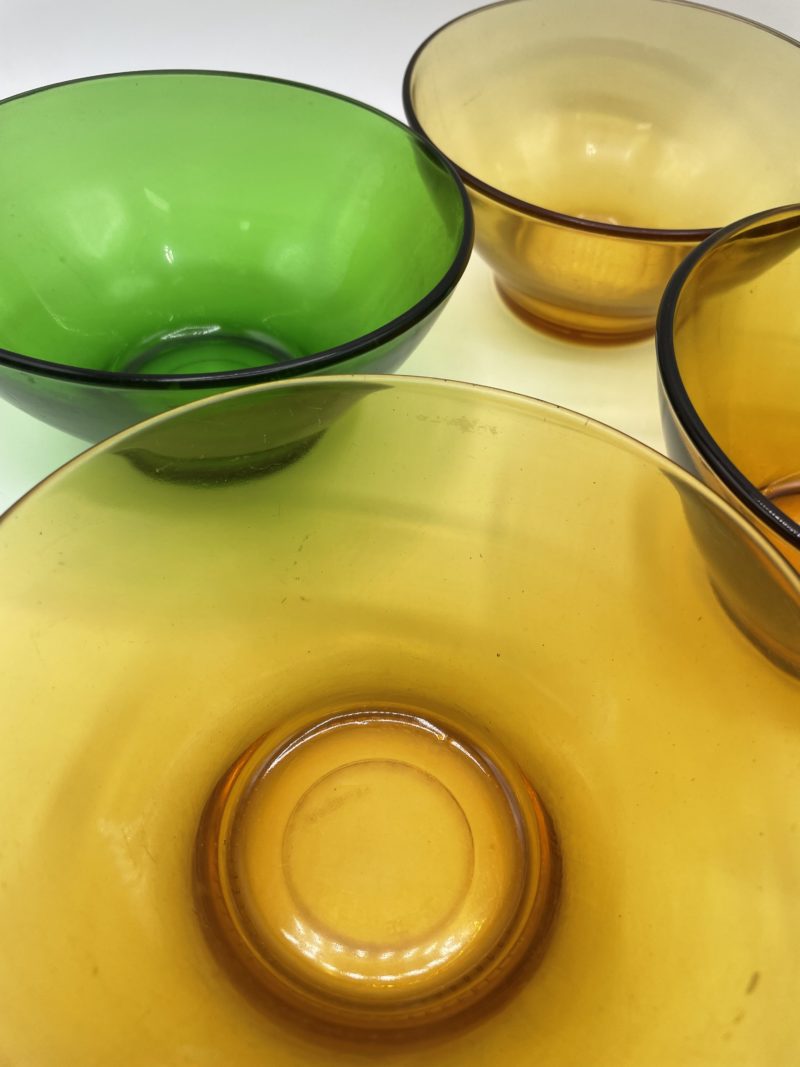 Bols petit déjeuner en verre vintage ocre et vert – Image 7