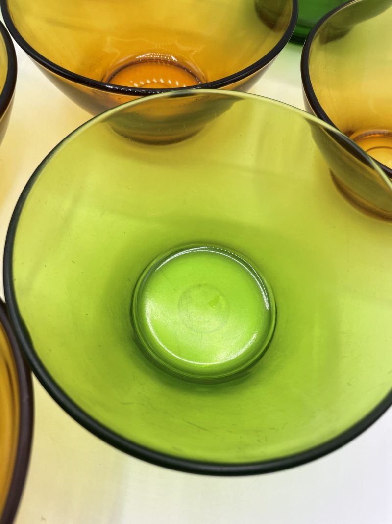 Bols petit déjeuner en verre vintage ocre et vert – Image 4