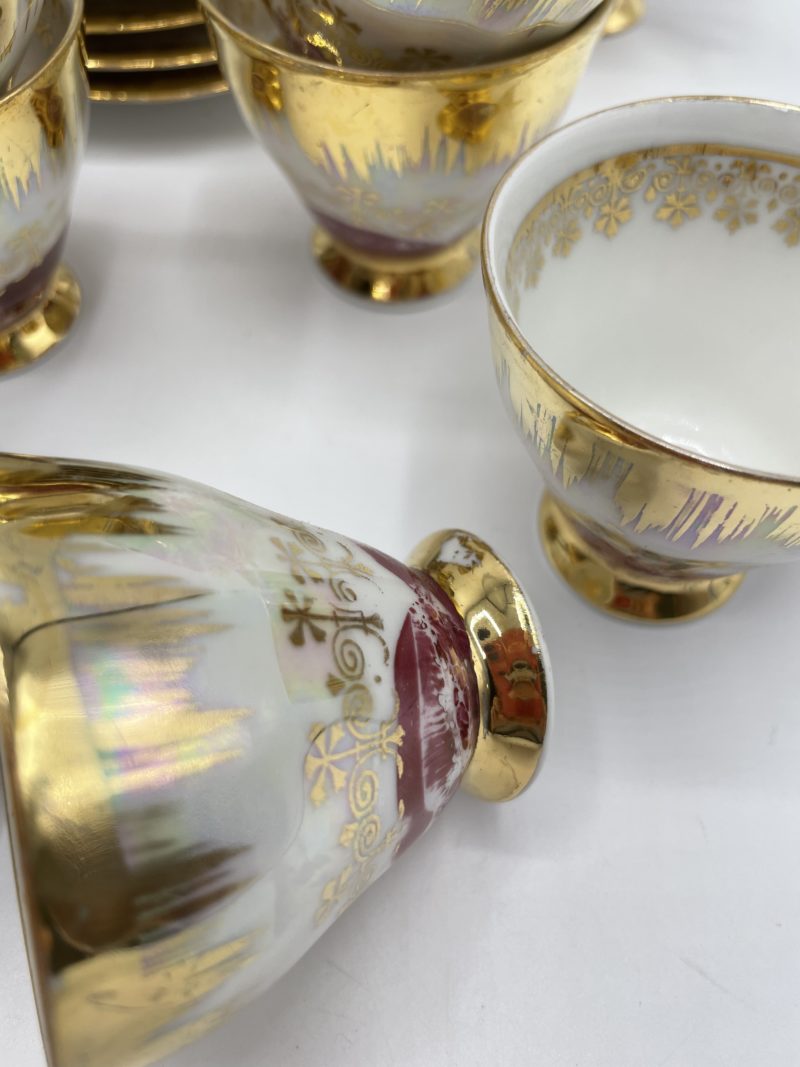 Service à café porcelaine de Bavière rose et or – Image 10