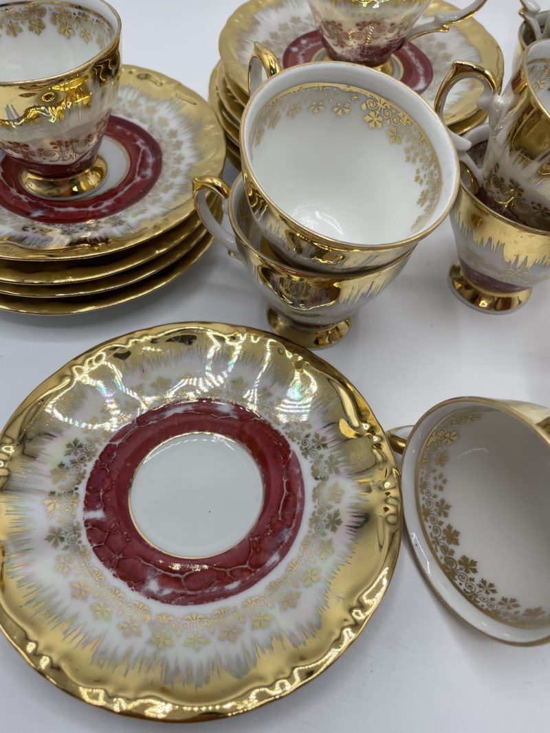 Service à café porcelaine de Bavière rose et or – Image 9