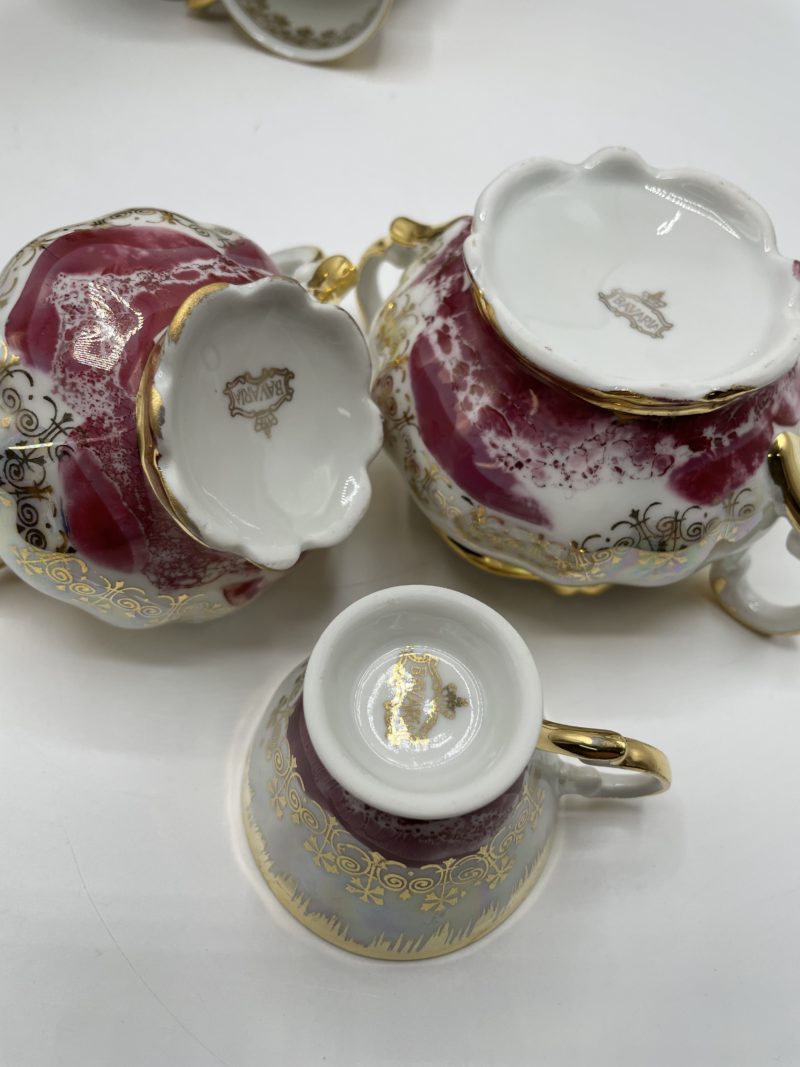 Service à café porcelaine de Bavière rose et or – Image 4