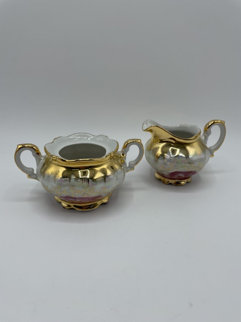 Service à café porcelaine de Bavière rose et or – Image 3