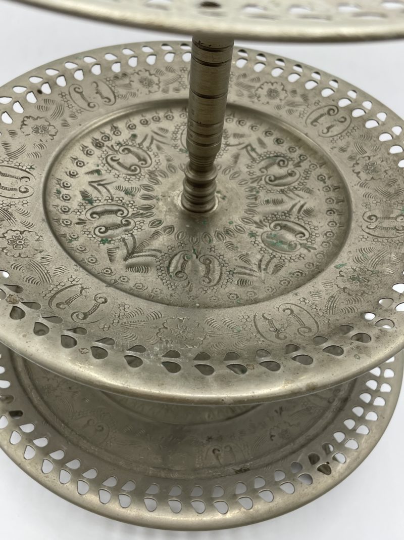 Serviteur muet en métal vintage 3 étages oriental – Image 5