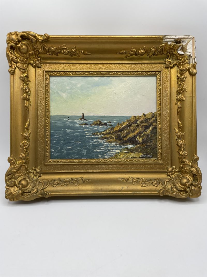 tableau peinture huile bois mer paysage bretagne