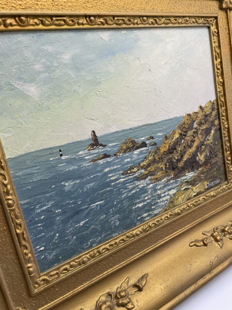 Tableau de paysage de bord de mer huile sur bois – Image 6