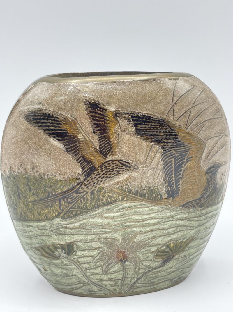 Petit vase en laiton déco émaillé vintage – Image 3