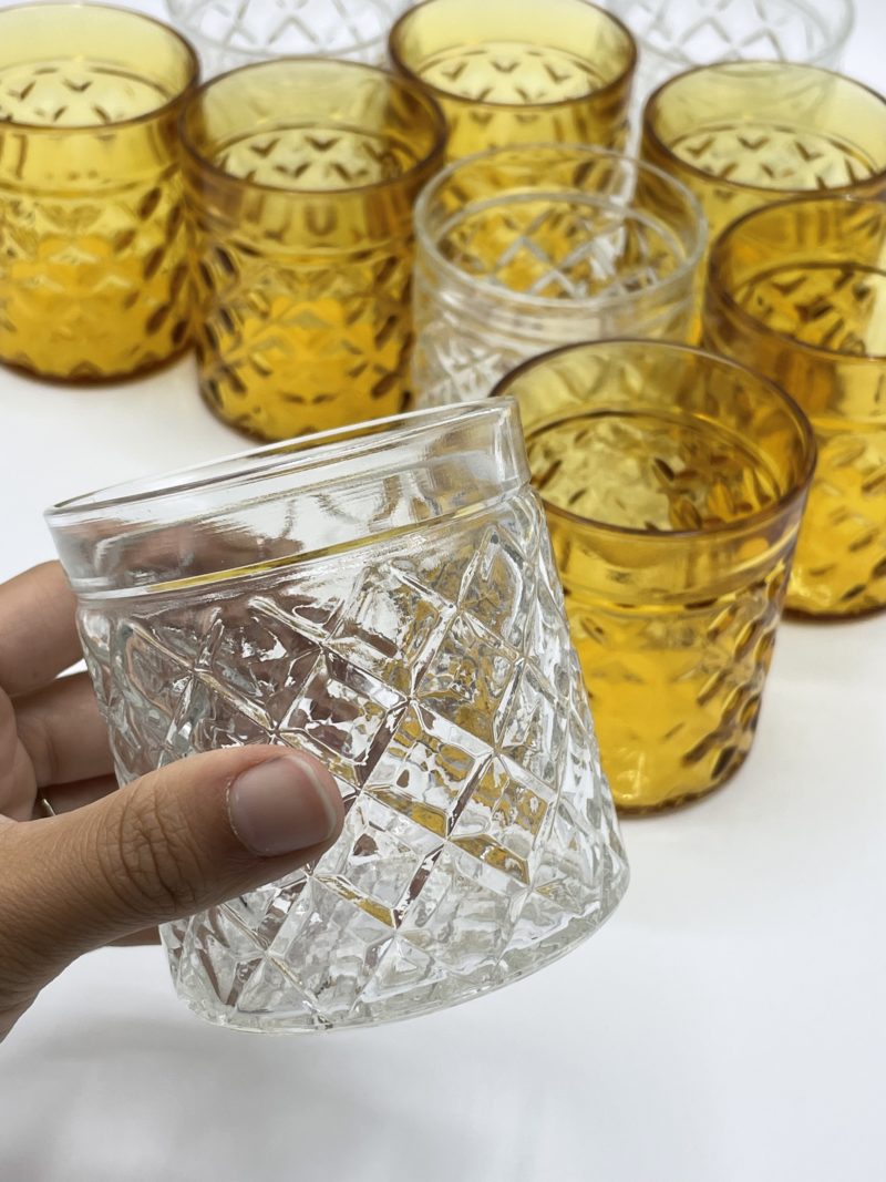 Lot verres vintage dépareillés ambrés et transparent – Image 6