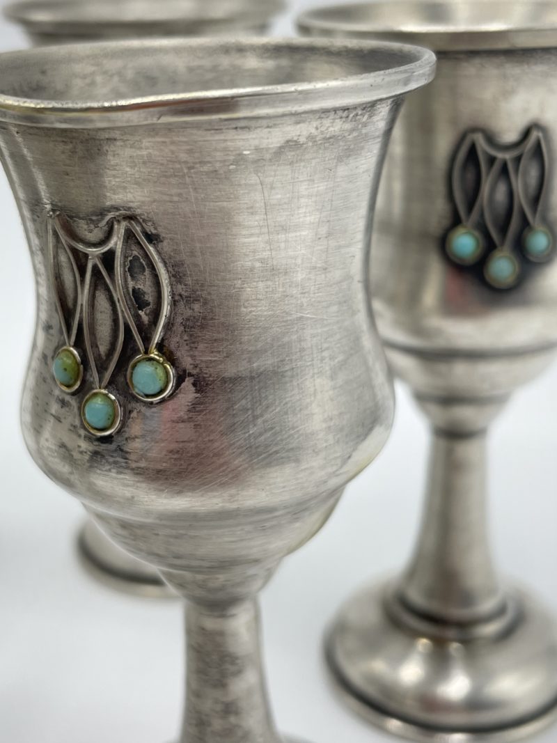 Lots de 6 petits verres en métal plaqué argent et pierres turquoises – Image 2