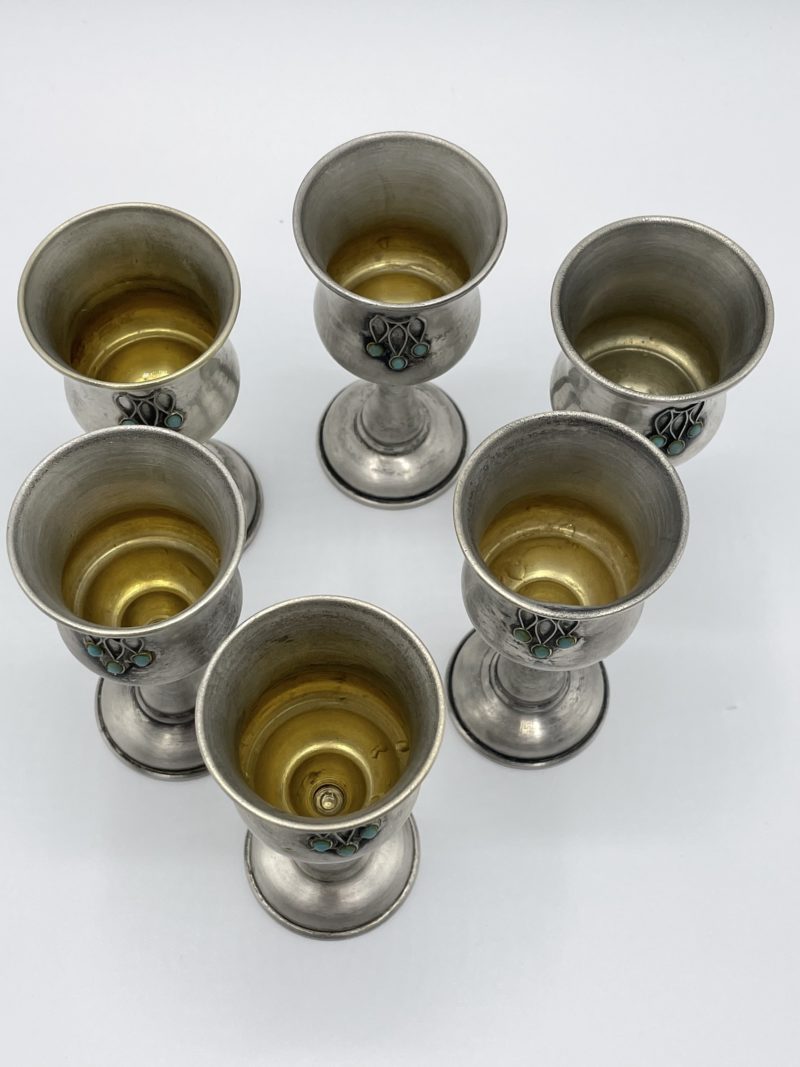 Lots de 6 petits verres en métal plaqué argent et pierres turquoises – Image 3