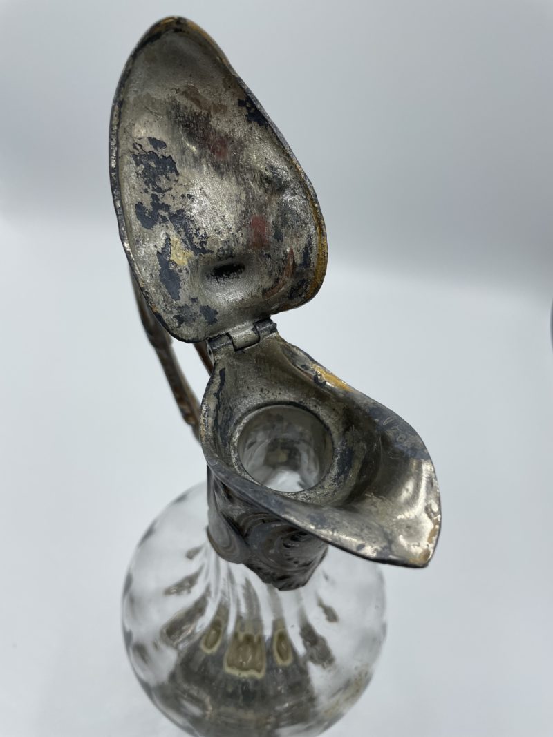 Aiguière carafe à vin vintage verre et métal argenté – Image 2