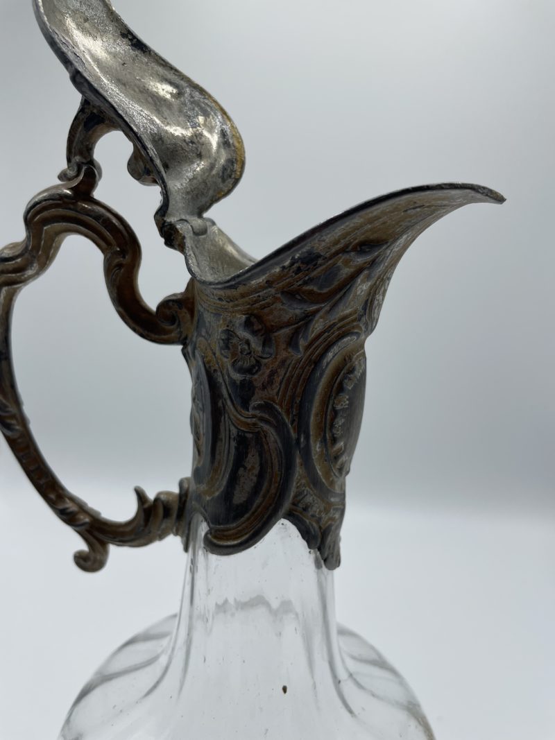 Aiguière carafe à vin vintage verre et métal argenté – Image 5