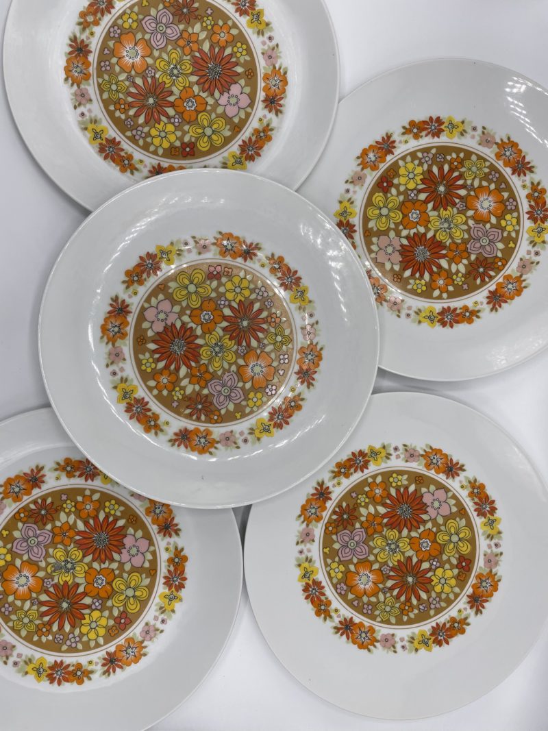 assiette vintage fleur orange pop hippie