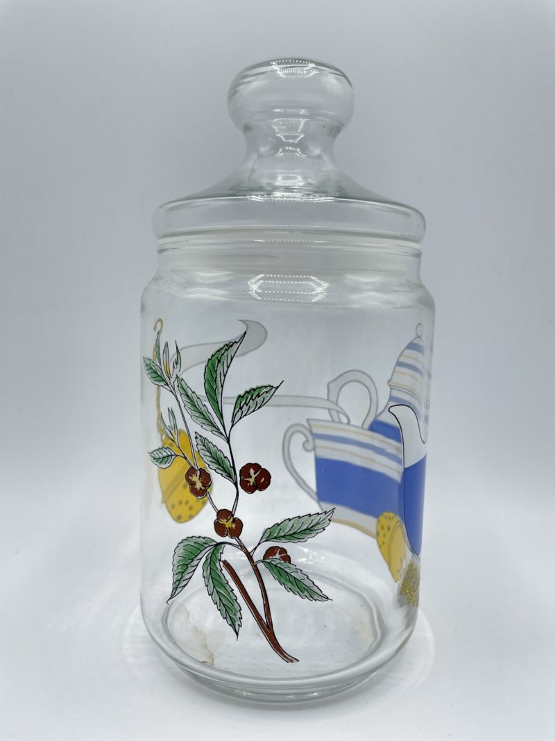 Grande bonbonnière bocal en verre motif théière vintage – Image 3