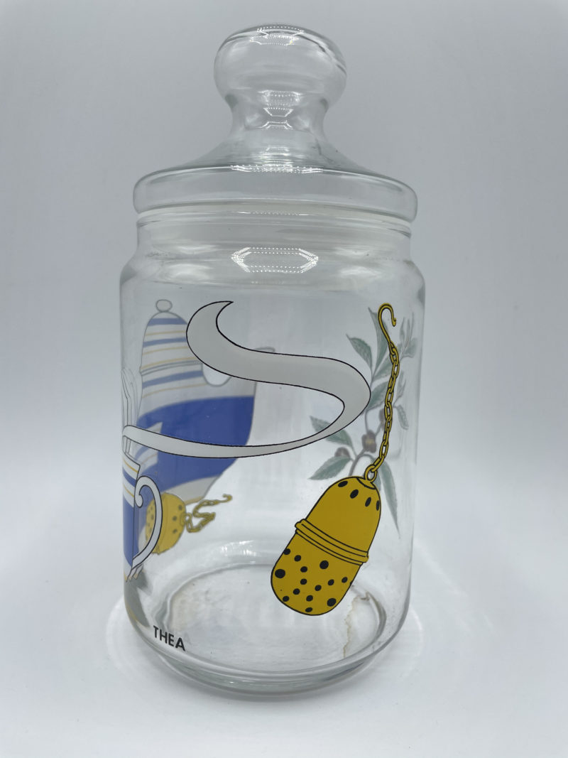 Grande bonbonnière bocal en verre motif théière vintage – Image 4