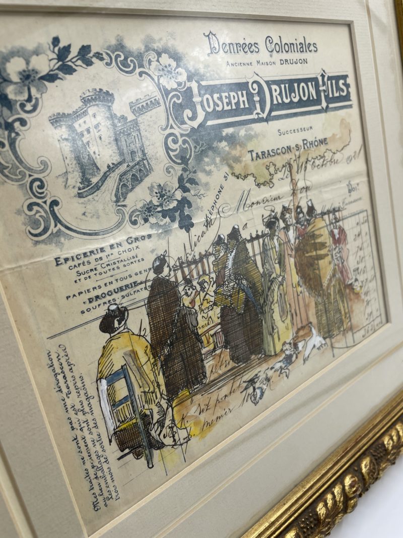 Illustration à l'encre arlésiennes sur facture de 1921 – Image 5