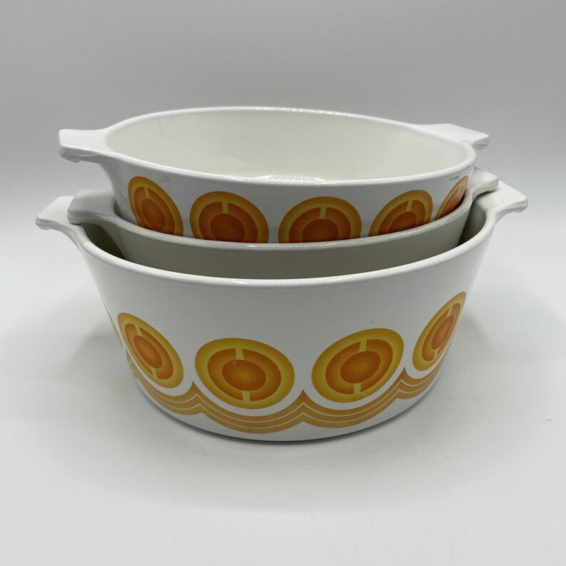 Batterie de 3 cocottes de cuisine vintage orange Pyroflam Netherlands