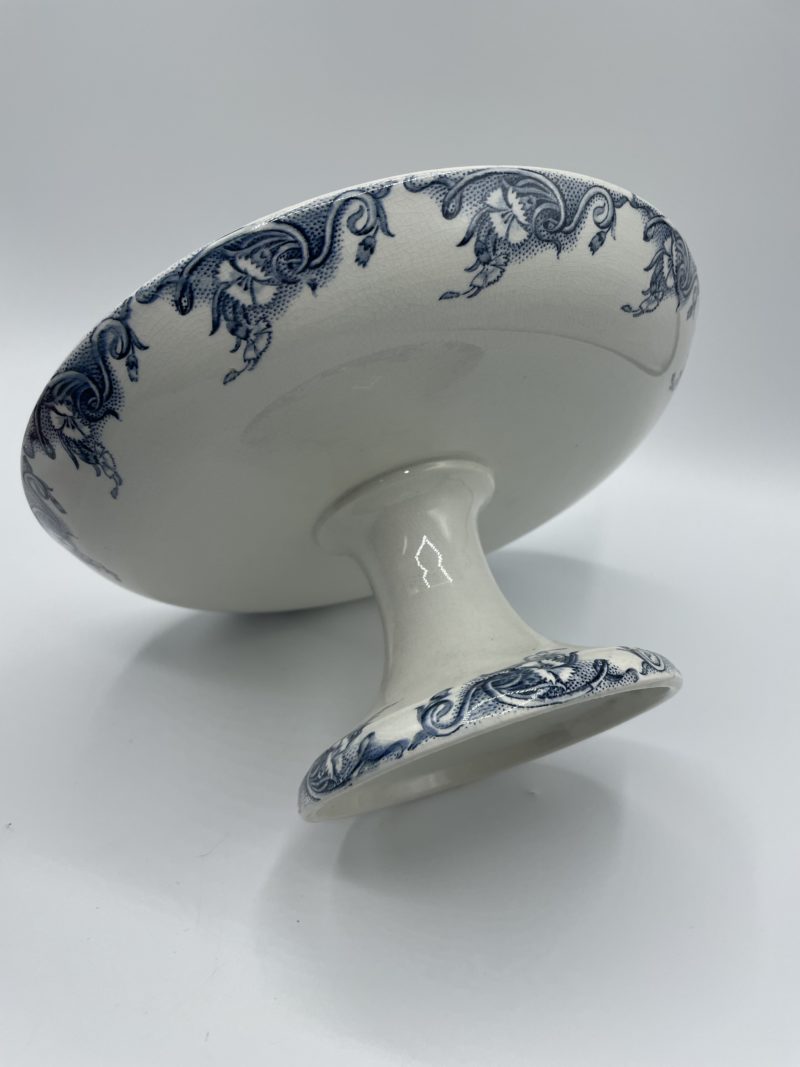 Compotier vintage ou serviteur à pied faïence Pernelle bleu – Image 3