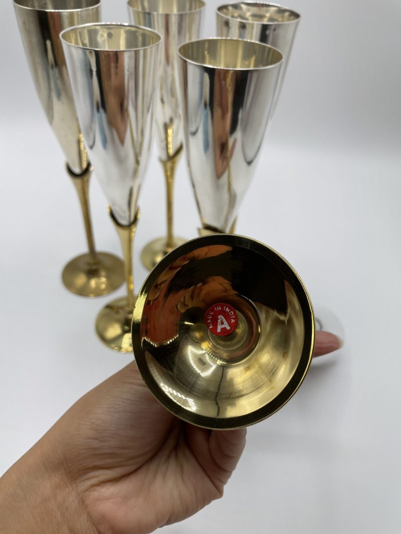 Lot de 6 flûtes à champagne en métal et laiton – Image 2