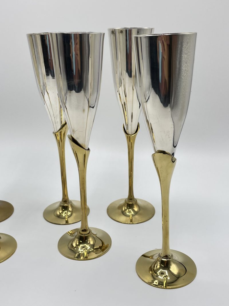 Lot de 6 flûtes à champagne en métal et laiton – Image 8