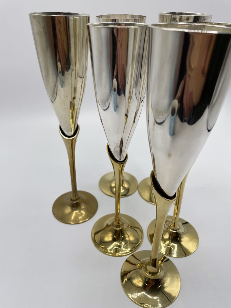 Lot de 6 flûtes à champagne en métal et laiton – Image 7
