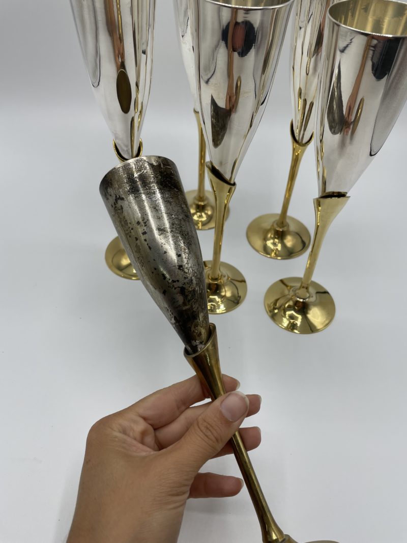 Lot de 6 flûtes à champagne en métal et laiton – Image 6