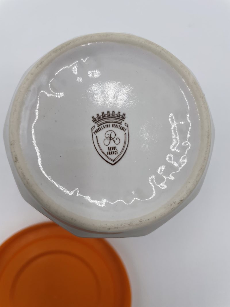 Pot à confiture vintage en porcelaine Revol et couvercle ARCOPAL orange – Image 6