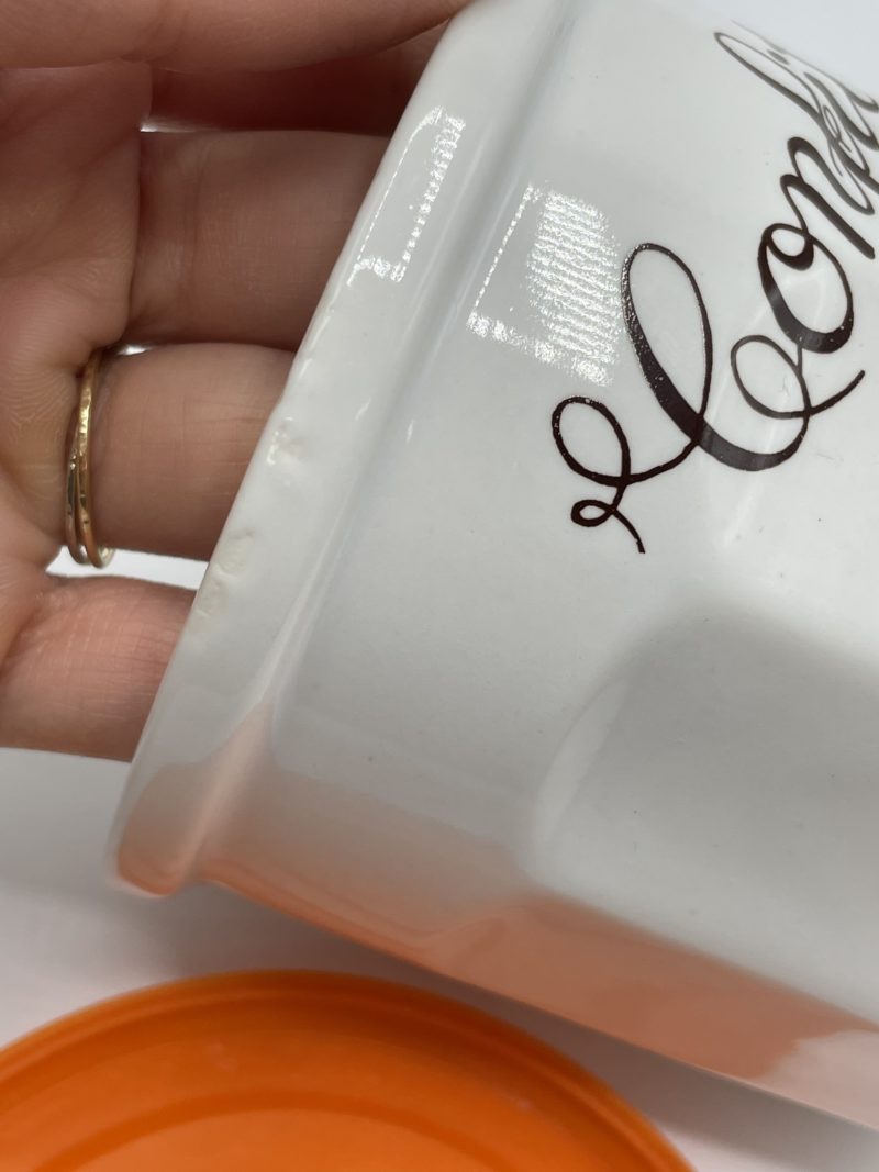 Pot à confiture vintage en porcelaine Revol et couvercle ARCOPAL orange – Image 7