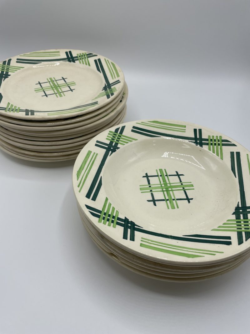 service assiettes faience vintage vert