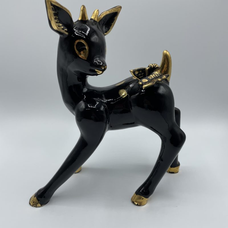 statue-deco-biche-vallauris-ceramique-noir-or-faon-chevre