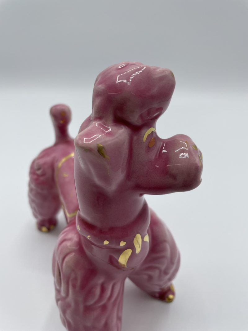 Statue caniche faïence rose et or VALLAURIS – Image 6