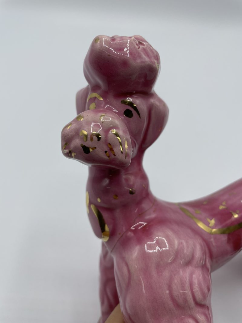 Statue caniche faïence rose et or VALLAURIS – Image 4