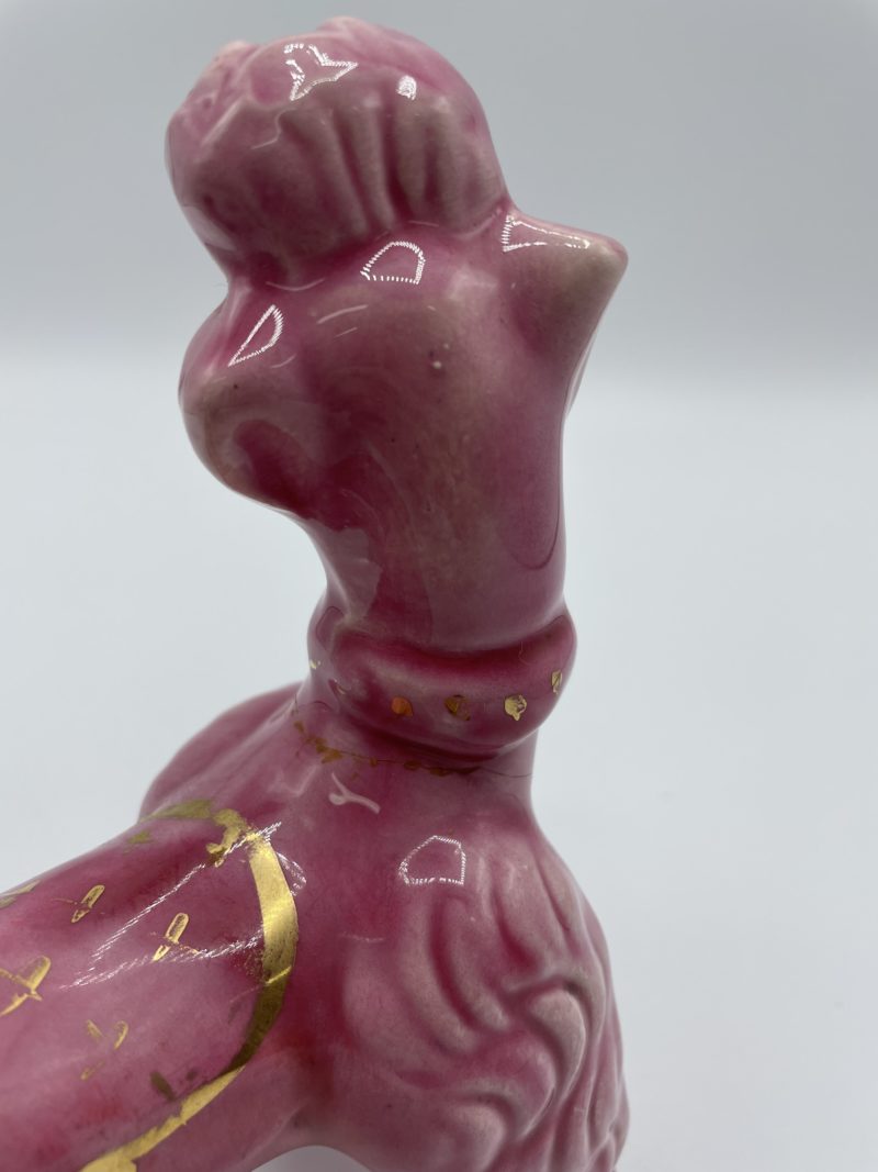 Statue caniche faïence rose et or VALLAURIS – Image 2