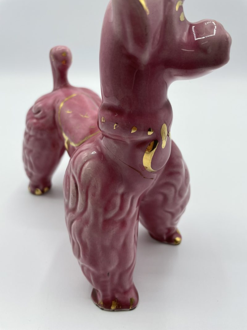 Statue caniche faïence rose et or VALLAURIS – Image 8
