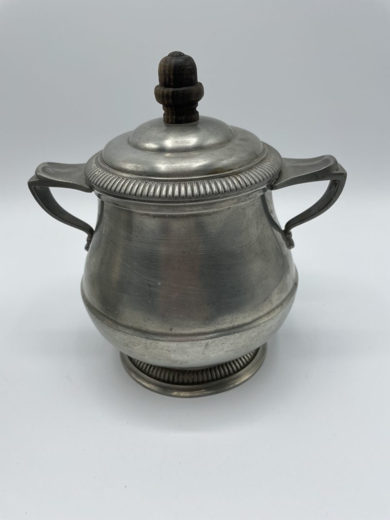 Duo théière sucrier étain argent et bois – Image 2