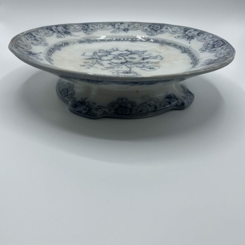 compotier serviteur pied petit fleur vintage bleu