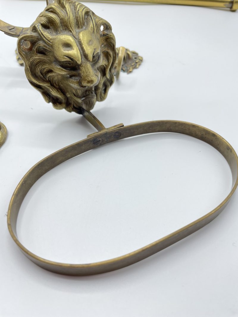 Lot patères et porte serviette vintage pour salle de bain lion en étain doré – Image 2