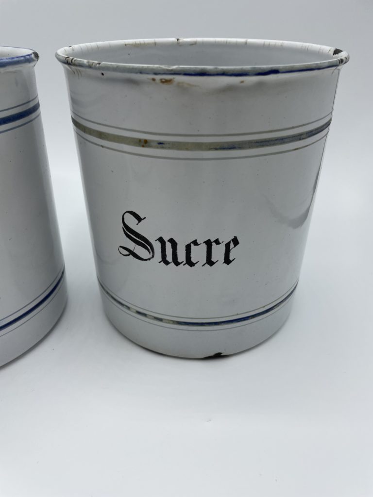 Pot à Sucre Ancien – Tôle Émaillée – Fabrication Française – Occasion