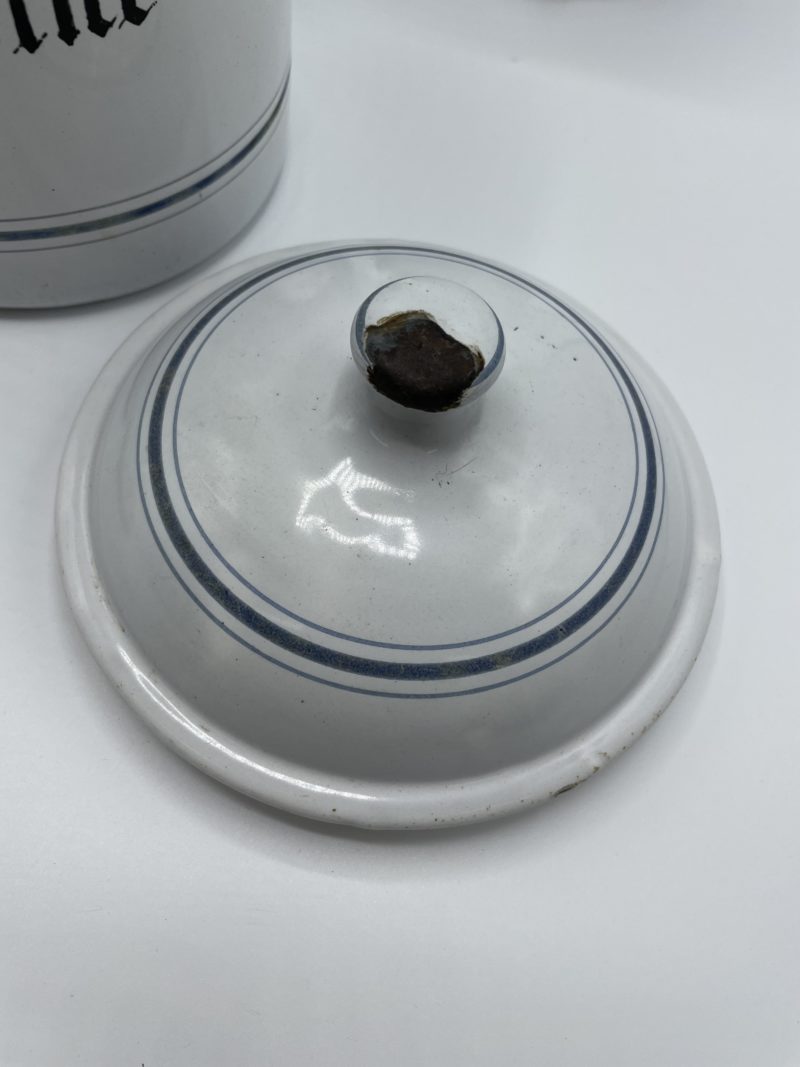 Lot de 3 pots à sucre, farine et café vintage ancien en métal émaillé – Image 6