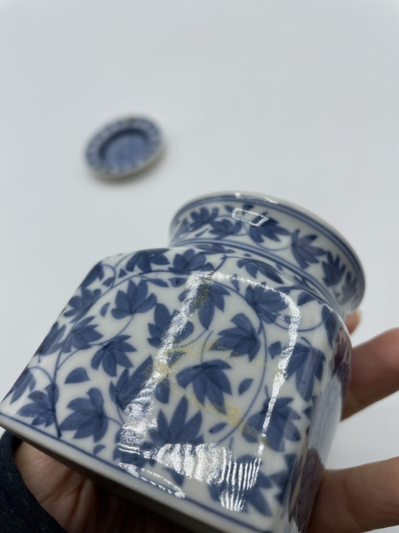 Petit pot  carré en porcelaine vintage Siam Blue Thaïlande – Image 5