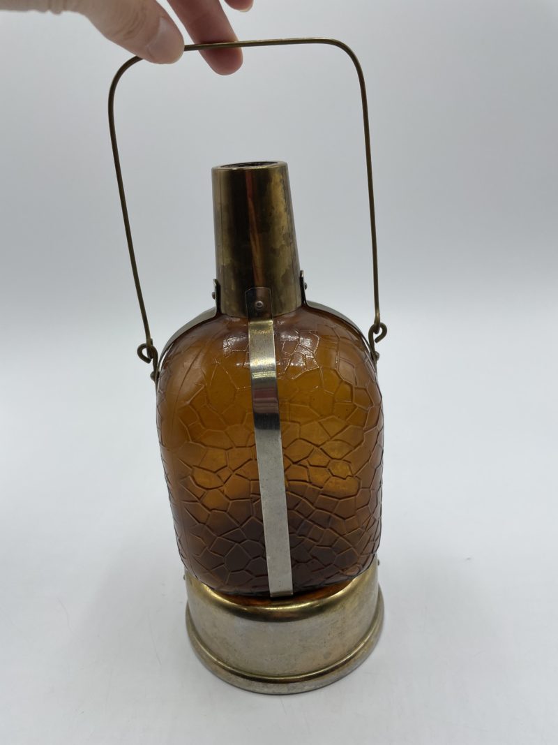 bouteille lanterne musicale vintage verre ambre ocre